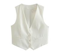 Chaleco de verano para mujer, chaqueta de verano con botones, sin mangas, chaleco de un solo color, con botones, chaleco, traje de negocios, informal, chaleco de vestir, blusas, blazer corto, para