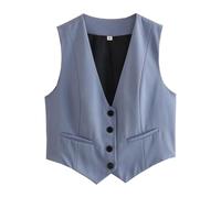 Chaleco de verano para mujer, chaqueta de verano con botones, sin mangas, chaleco de un solo color, con botones, chaleco, traje de negocios, informal, chaleco de vestir, blusas, blazer corto, para