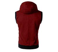 Chaleco deportivo con capucha para hombre, sin mangas, con cremallera, con cordón, bolsillo frontal, sudadera para culturismo, gimnasio, fitness, entrenamiento, casual, verano, rojo vino, XXL