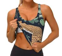 Chaleco deportivo con estampado de leopardo para mujer, transpirable, para correr, ligero, para uso diario al aire libre, casual, Negro, XXL