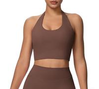 Chaleco deportivo para mujer con cuello halter para yoga (café S)