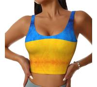 Chaleco deportivo para mujer, con diseño de bandera de Ucrania, almohadillas extraíbles, elástico, transpirable, para gimnasio y al aire libre, Negro, S Short