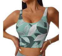 Chaleco deportivo para mujer con estampado de hojas color gris menta, ligero y transpirable, para entrenamiento, fitness, moda, Negro, M Corto