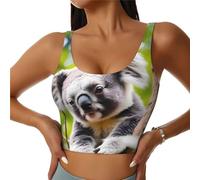 Chaleco deportivo para mujer con estampado de koala, ideal para yoga y fitness, Negro, Large