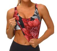 Chaleco deportivo para mujer con estampado de leopardo y flores rojas, transpirable, para correr, ligero, para uso diario, uso al aire libre, Negro, M