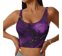 Chaleco deportivo para mujer con estampado de mármol con textura morada oscura, chaleco ligero para yoga, fitness, apto para ejercicio y uso diario, Negro, S Corto