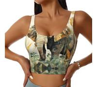 Chaleco deportivo para mujer, diseño de elefantes fuertes, estampados, en forma de U, sin espalda, para yoga, entrenamiento y fitness, Negro, L