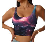 Chaleco deportivo para mujer, diseño de estrellas en la caída, estampado en U, espalda descubierta, para yoga, entrenamiento y fitness, Negro, L