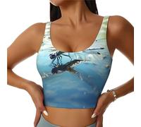 Chaleco deportivo para mujer, diseño de libélula vuela baja, estampados, en forma de U, sin espalda, para yoga, entrenamiento y fitness, Negro, S