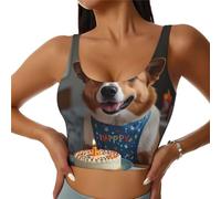 Chaleco deportivo para mujer, diseño de perro de dibujos animados, estampado de tartas, camiseta de yoga sin espalda en forma de U, ropa de entrenamiento y fitness, Negro, M