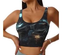 Chaleco deportivo para mujer, estampado completo de robot del futuro, ligero y elástico para yoga, gimnasio, baile y uso casual, Negro, XL
