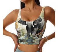 Chaleco deportivo para mujer, estampado de elefantes en el bosque, camiseta de yoga sin espalda en forma de U, ropa de entrenamiento y fitness, Negro, S