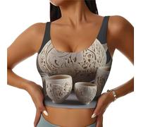 Chaleco deportivo para mujer, estampado de juegos de té, camiseta de yoga sin espalda en forma de U, ropa de entrenamiento y fitness, Negro, L