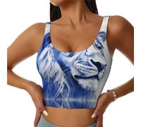 Chaleco deportivo para mujer, estampado de león silencioso, camiseta de yoga sin espalda en forma de U, ropa de entrenamiento y fitness, Negro, S