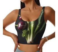 Chaleco deportivo para mujer, estampado de verduras verdes, camiseta de yoga sin espalda en forma de U, ropa de entrenamiento y fitness, Negro, S