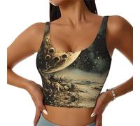 Chaleco deportivo sin espalda para mujer, con estampado de graffiti lunar, para pilates, correr y ropa de fitness, Negro, S