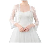 Chaleco elegante de punto de manga larga vestido de mujer de encaje con hilo de hombro con mangas trompeta, cárdigan multicolor para cualquier suéter de punto amarillo mujer, Blanco, talla única