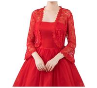 Chaleco elegante de punto de manga larga vestido de mujer de encaje con hilo de hombro con mangas trompeta, cárdigan multicolor para cualquier suéter de punto amarillo mujer, rojo, talla única
