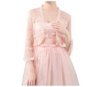 Chaleco elegante de punto de manga larga vestido de mujer de encaje con hilo de hombro con mangas trompeta, cárdigan multicolor para cualquier suéter de punto amarillo mujer, Rosa claro., talla única