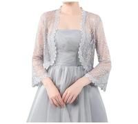 Chaleco elegante de punto de manga larga vestido de mujer de encaje con hilo de hombro con mangas trompeta, cárdigan multicolor para cualquier suéter de punto amarillo mujer, gris, talla única