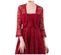 Chaleco elegante de punto de manga larga vestido de mujer de encaje con hilo de hombro con mangas trompeta, cárdigan multicolor para cualquier suéter de punto amarillo mujer, Vino, talla única