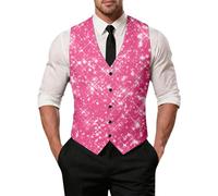 Chaleco genérico con lentejuelas doradas para hombre, chaleco de danza brillante, traje de lentejuelas sin mangas Slim Fit brillante para noche disco boda, ceremonia fiesta fiesta, rosa fuerte, M