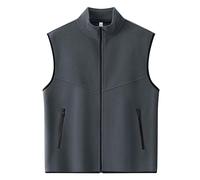 Chaleco genérico para hombre con capucha de piel y puffer chaleco acolchado de manga larga para invierno, al aire libre, chaleco sin hombre, vaquero, gris, XXXL