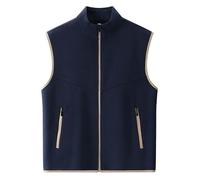 Chaleco genérico para hombre con capucha de piel y puffer chaleco acolchado de manga larga para invierno, al aire libre, chaleco sin hombre, vaquero, azul marino, XXL