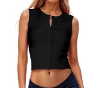 Chaleco genérico para mujer, sin mangas, corto, ajustado, sin mangas, con botones, camiseta informal y cómoda para el uso diario, Le Noir, XL