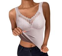 Chaleco grueso y cálido de doble forro polar para mujer con copas integradas, camiseta interior cálida con cuello en V para mujer para llevar al aire libre, Color lila claro., 4XL