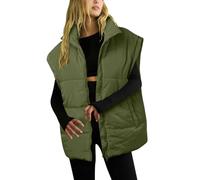 Chaleco hinchado de tamaño para mujer, chaqueta ligera con cuello levantado, mangas de vuelo, acolchada con aislamiento, abrigo con bolsillos Petos Ropa Mujer