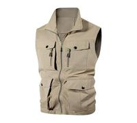 Chaleco Hombre Con Muchos Bolsillos Chaleco Informal Ligero Sin Mangas Para Hombre Con Múltiples Bolsillos Y Cuello Alto Para Uso Diario Para El Hogar Exteriores Senderismo Y Verano (Khaki L)