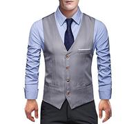 Chaleco Hombre Vestir Slim Fit Banquete Ceremonia Boda Casual Traje Blazers Sin Mangas Gris L