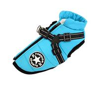 Chaleco impermeable para perros, abrigo de perro, cálida chaqueta con arnés para perros, invierno, cálido y suave, 9 colores - Cielo azul M