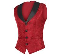 Chaleco Jacquard Traje Chalecos Hombres Sin Mangas Chaqueta Boda Chaleco Esmoquin Cuello en V Elegante Traje de Negocios Fiesta Oficina Negocio Traje Victoriano Gilet, rojo, XL