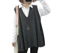 Chaleco Jersey de Punto Punto Jerséis Tank Tops Casual Mujer Suéter sin Mangas Knitwear Vintage de Cuello V Pullover Vest con 2 Bolsillos para Otoño Invierno