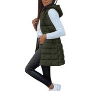 Chaleco largo acolchado para mujer 2025, cálido, acolchado, sin mangas, con cremallera, abrigo, cálido, largo, acolchado, sin mangas, con bolsillos, verde, XXL
