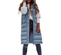 Chaleco largo acolchado para mujer, chaleco ligero de invierno, chalecos de transición, chalecos largos cálidos con capucha, chaqueta softshell sin mangas con cremallera, B03 Azul, M