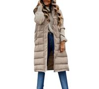 Chaleco largo acolchado para mujer, chaleco ligero de invierno, chalecos de transición, chalecos largos cálidos con capucha, chaqueta softshell sin mangas con cremallera, B02 Beige, M