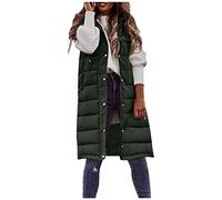Chaleco largo acolchado para mujer, chaleco ligero de invierno, chalecos de transición, chalecos largos cálidos con capucha, chaqueta softshell sin mangas con cremallera, B03 Verde, M