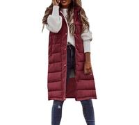 Chaleco largo acolchado para mujer, chaleco ligero de invierno, chalecos de transición, chalecos largos cálidos con capucha, chaqueta softshell sin mangas con cremallera, B01 Wine, L