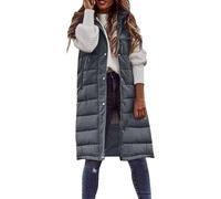 Chaleco largo acolchado para mujer, chaleco ligero de invierno, chalecos de transición, chalecos largos cálidos con capucha, chaqueta softshell sin mangas con cremallera, B01 Gris Oscuro, M