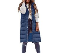 Chaleco largo acolchado para mujer, chaleco ligero de invierno, chalecos de transición, chalecos largos cálidos con capucha, chaqueta softshell sin mangas con cremallera, B03 azul marino, 3XL