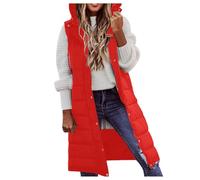 Chaleco largo acolchado para mujer, chaleco ligero de invierno, chalecos de transición, chalecos largos cálidos con capucha, chaqueta softshell sin mangas con cremallera, C01 rojo, XL