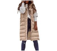 Chaleco largo acolchado para mujer, chaleco ligero de invierno, chalecos de transición, chalecos largos cálidos con capucha, chaqueta softshell sin mangas con cremallera, B03 Caqui, XXL