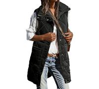 Chaleco largo acolchado para mujer, informal, de invierno, con cuello alto, sin mangas, con bolsillos, color negro, talla grande