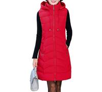 Chaleco largo acolchado para mujer, sin mangas, con cremallera, acolchado, grueso, cálido, para invierno, bolsillos con cremallera, rosso, 4XL