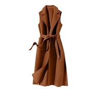 Chaleco largo de lana para mujer para otoño e invierno, con correa de color liso, para vestidos formales
