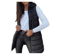 Chaleco largo de plumas for mujer, chaqueta gruesa con capucha, sin mangas, for invierno(Black,XXL)
