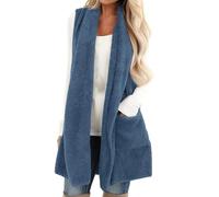 Chaleco largo de punto para mujer, chaleco de punto para mujer, chaleco de punto de talla superior para mujer, chalecos con capucha del Reino Unido, chalecos sin mangas, chaleco ligero para mujer